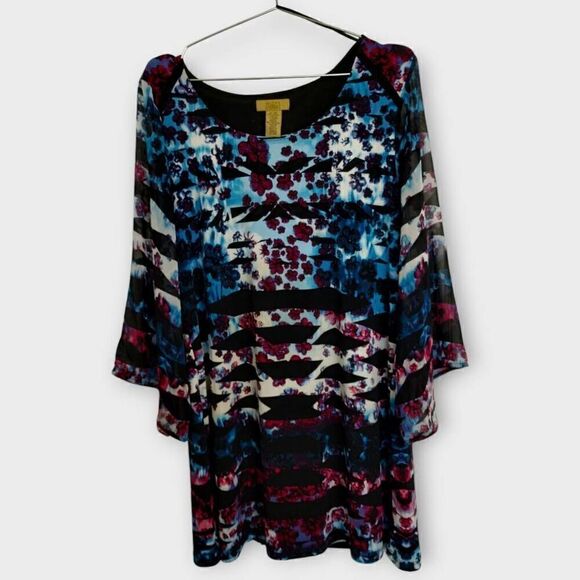 Valerie Stevens Womens Tunic Sz XL Dress‎ Blue Black Relaxed Fit Chiffon Granny - Picture 9 of 14